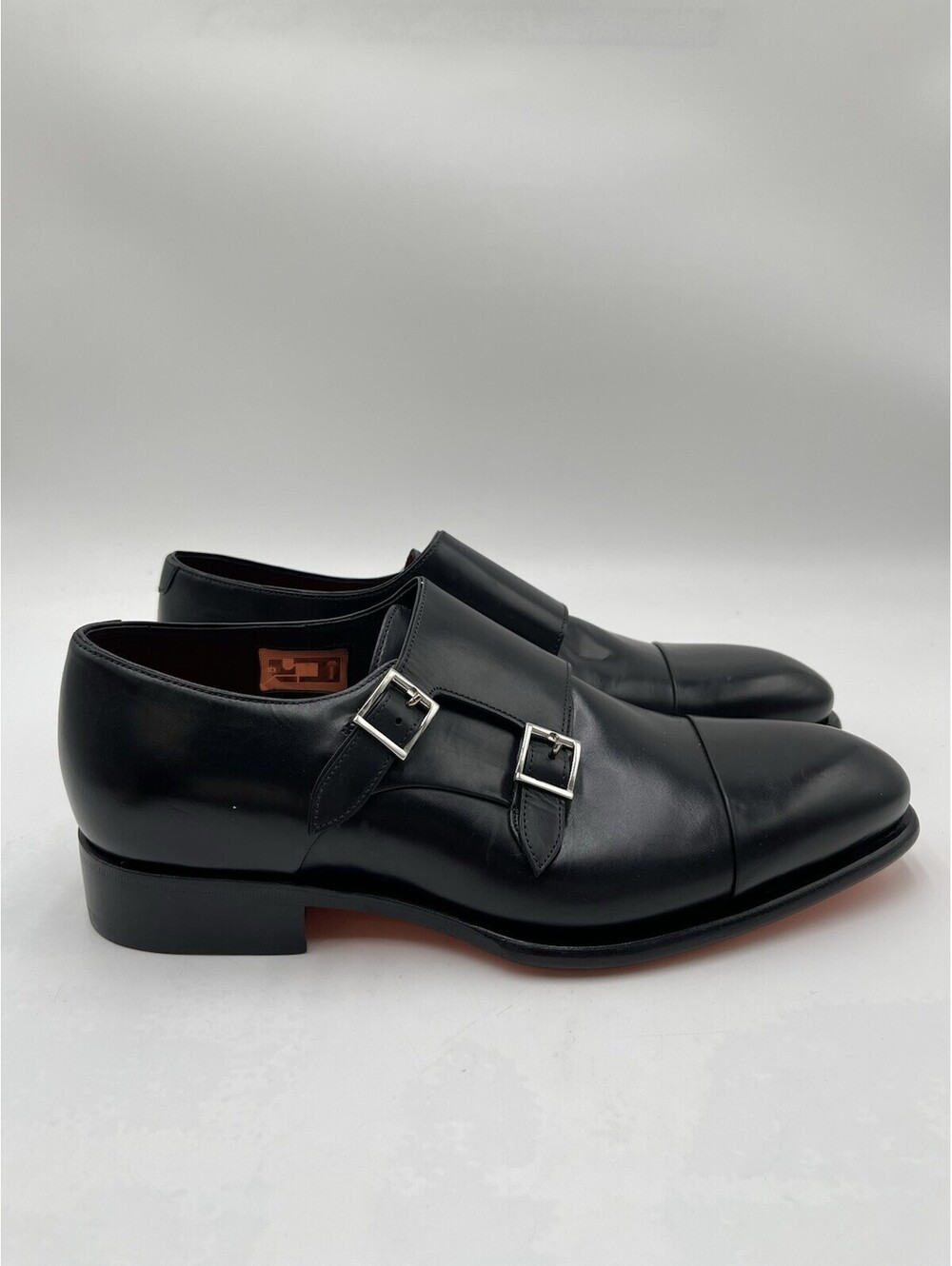 Santoni Men’s Black Leather Double Monk Strap Shoes Size 8.5D